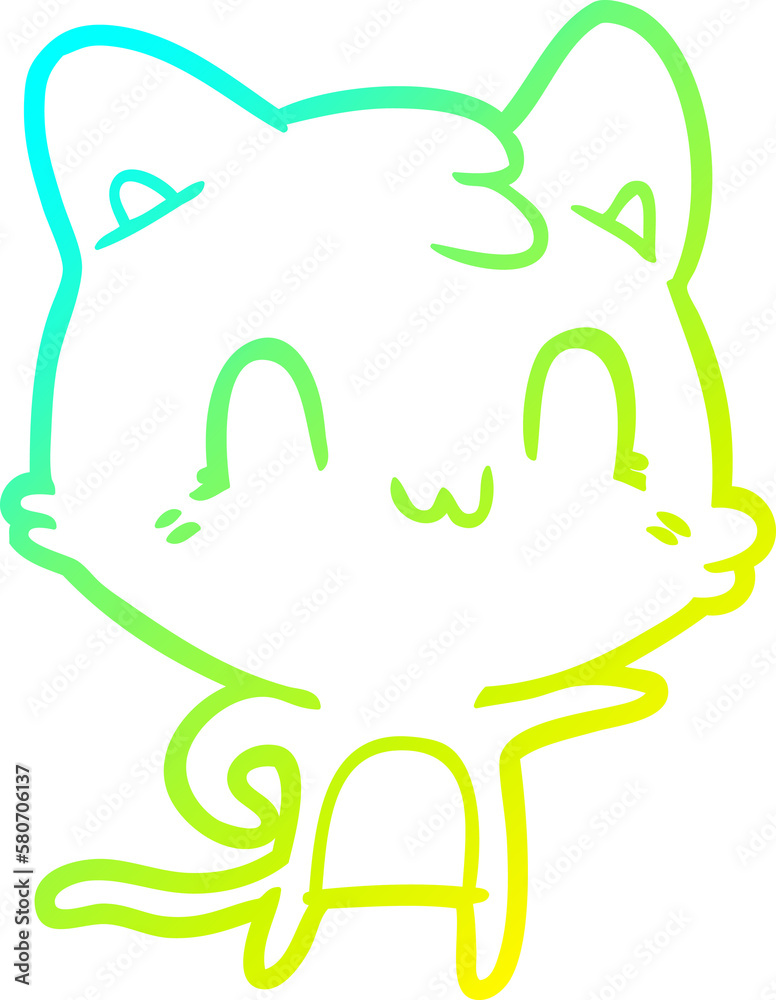cold gradient line drawing cartoon happy cat pointing cold gradient line drawing cartoon happy cat pointing