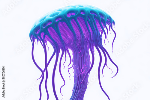 Glowing sea jellyfish on white background. Generative AI