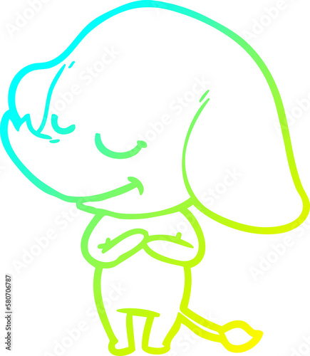 cold gradient line drawing cartoon smiling elephant