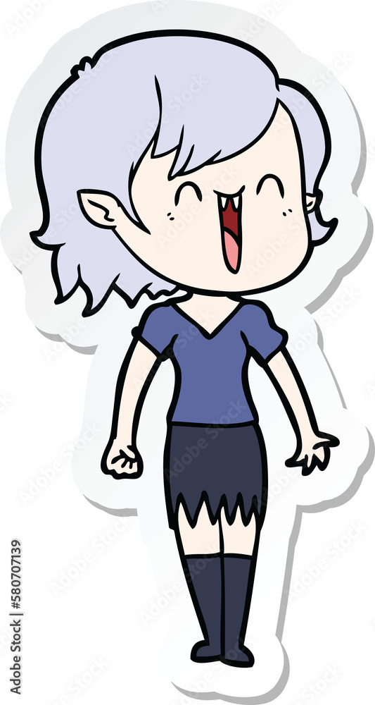 sticker of a cute cartoon happy vampire girl sticker of a cute cartoon happy vampire girl