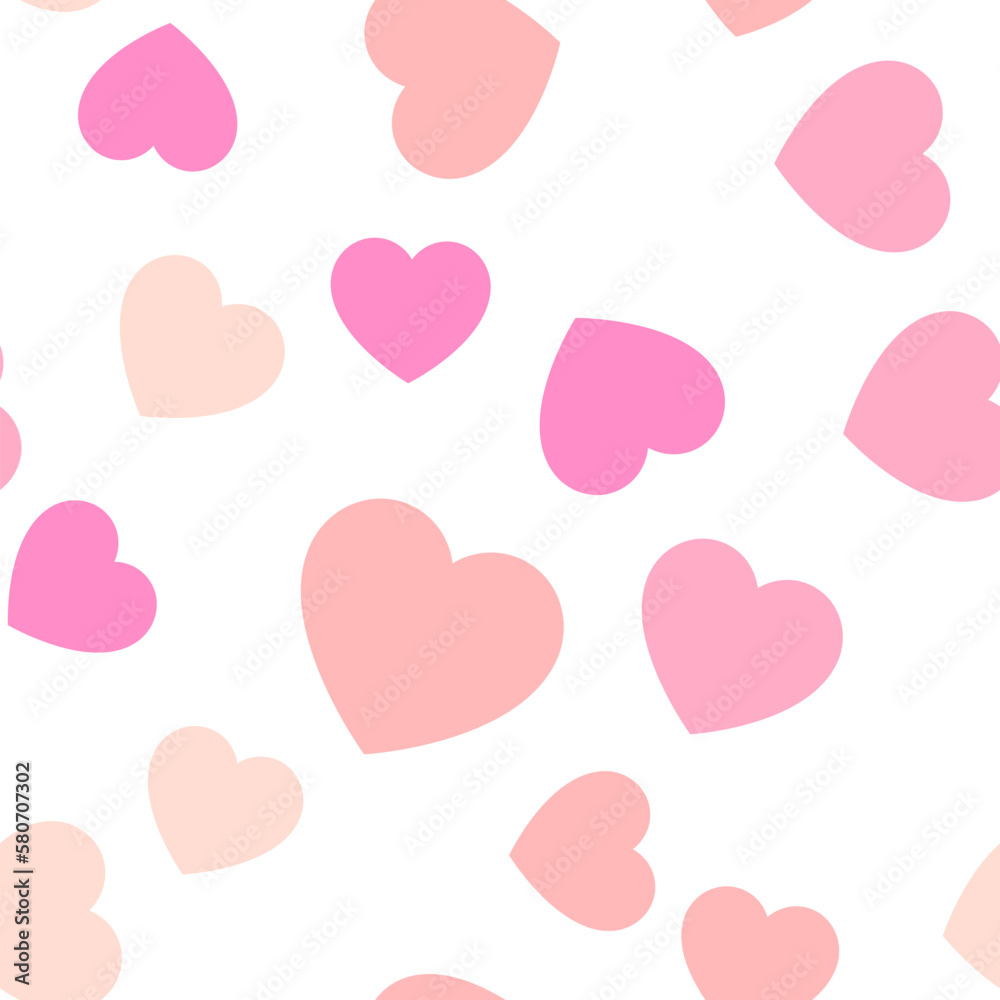 Colorful seamless pattern of big pastel pink hearts. Suitable for printing on textile, fabric, wallpapers, postcards, wrappers