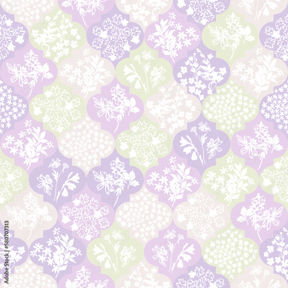 Abstract moroccan geometric seamless pattern with flower, twigs, leaves silhouettes. Abstract moroccan geometric seamless pattern with flower, twigs, leaves silhouettes.