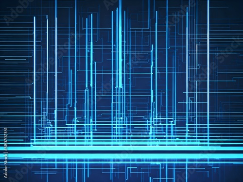abstract technology blue background with growing lines. Abstract technology design with neon colors and grid lines. Representing chips, ai, machine learning, gpu, cpu, computer, internet, cloud, gpt 