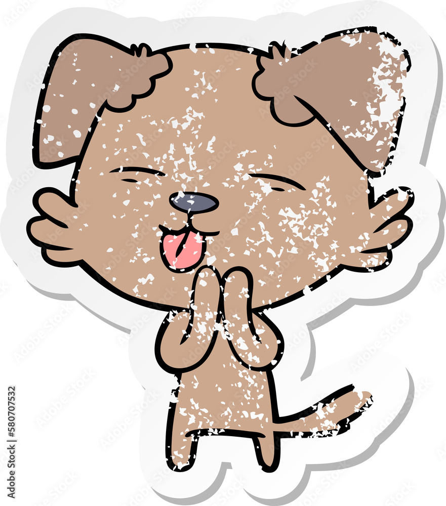 Fototapeta premium distressed sticker of a cartoon dog sticking out tongue