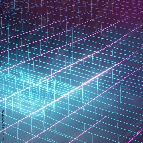 abstract technology blue background with growing lines. Abstract technology design with neon colors and grid lines. Representing chips, ai, machine learning, gpu, cpu, computer, internet, cloud, gpt 