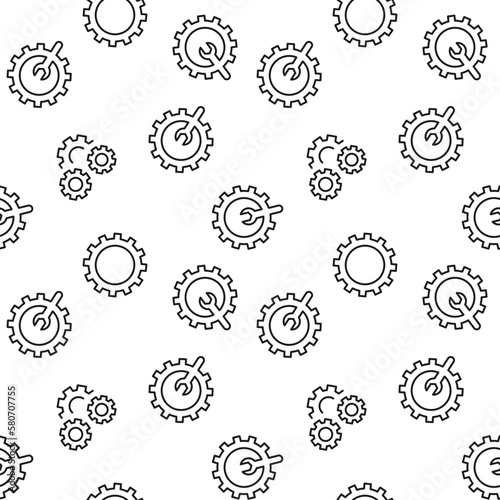 Monochrome vector seamless pattern of wrench, gear, cogwheel as symbols of engineering for web sites and polygraphy
