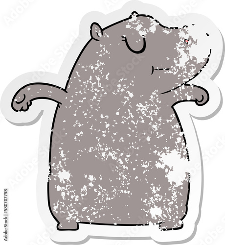 distressed sticker of a cartoon hippo photo