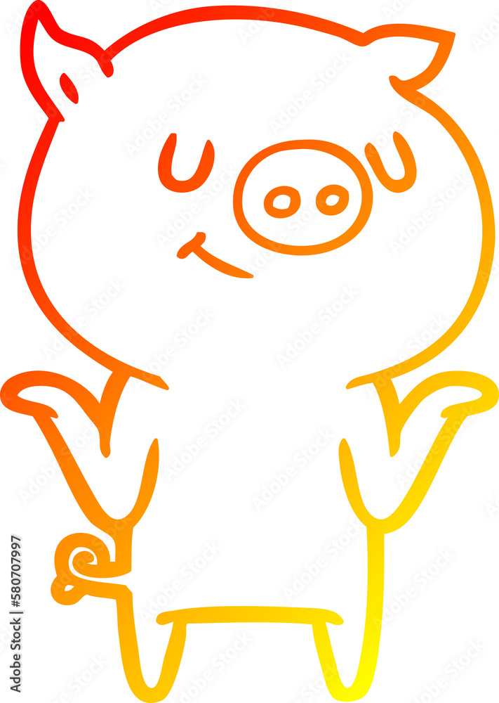 warm gradient line drawing happy cartoon pig warm gradient line drawing happy cartoon pig