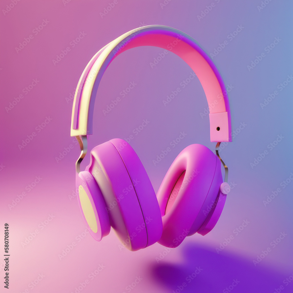 Cartoon pink headphones on a pink background, 3d. AI generative. Cartoon pink headphones on a pink background, 3d. AI generative.