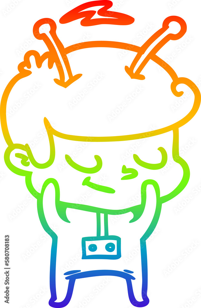 rainbow gradient line drawing shy cartoon spaceman