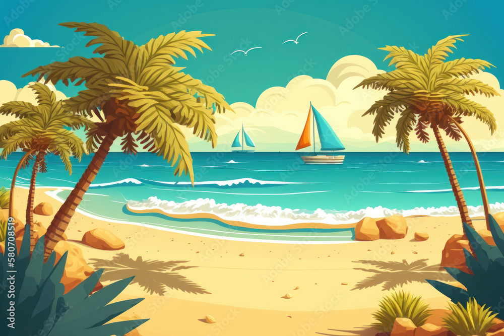 Obraz premium Tropical beach abstract background. Graphic art design illustration. Generative ai
