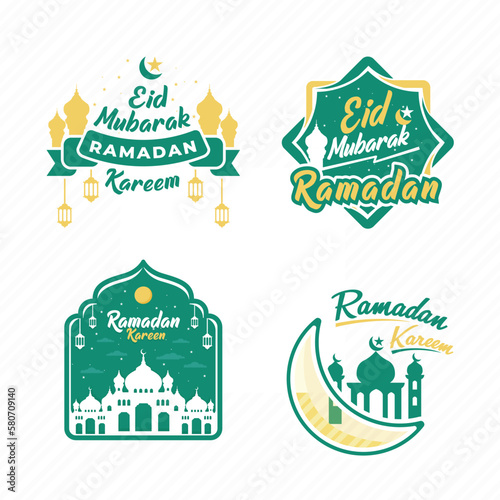 Vector flat ramadan badge collection in green and yellow color