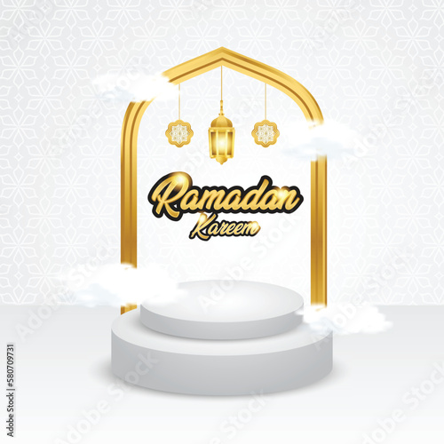 ramadan kareem illustration feed podium, white background, elegant, greeting cards, banners and social media