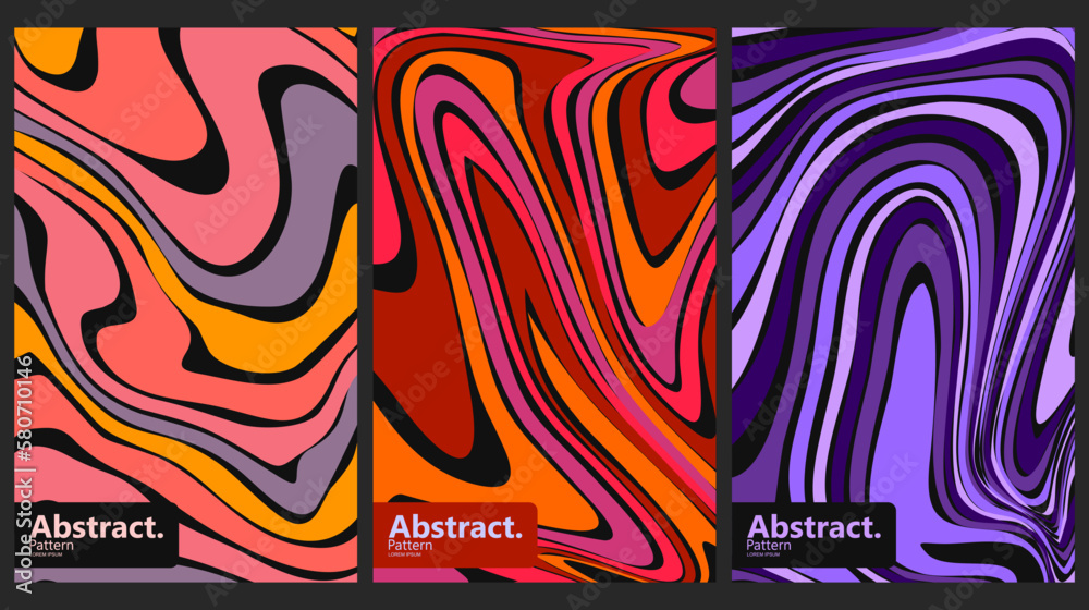 Set of colorful covers with marble texture. Abstract background. Vector illustration.