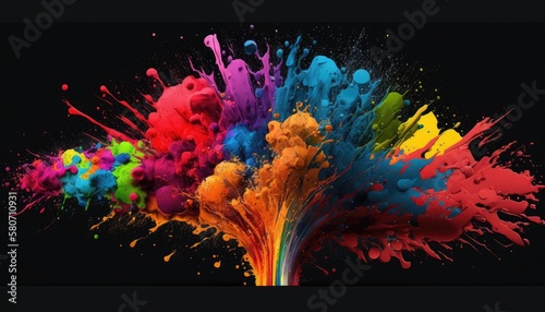 A colorful explosion of paint is shown on a black background. Generative AI