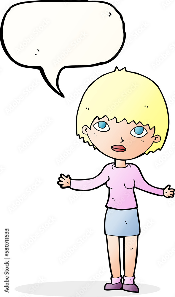 cartoon woman shrugging with speech bubble cartoon woman shrugging with speech bubble