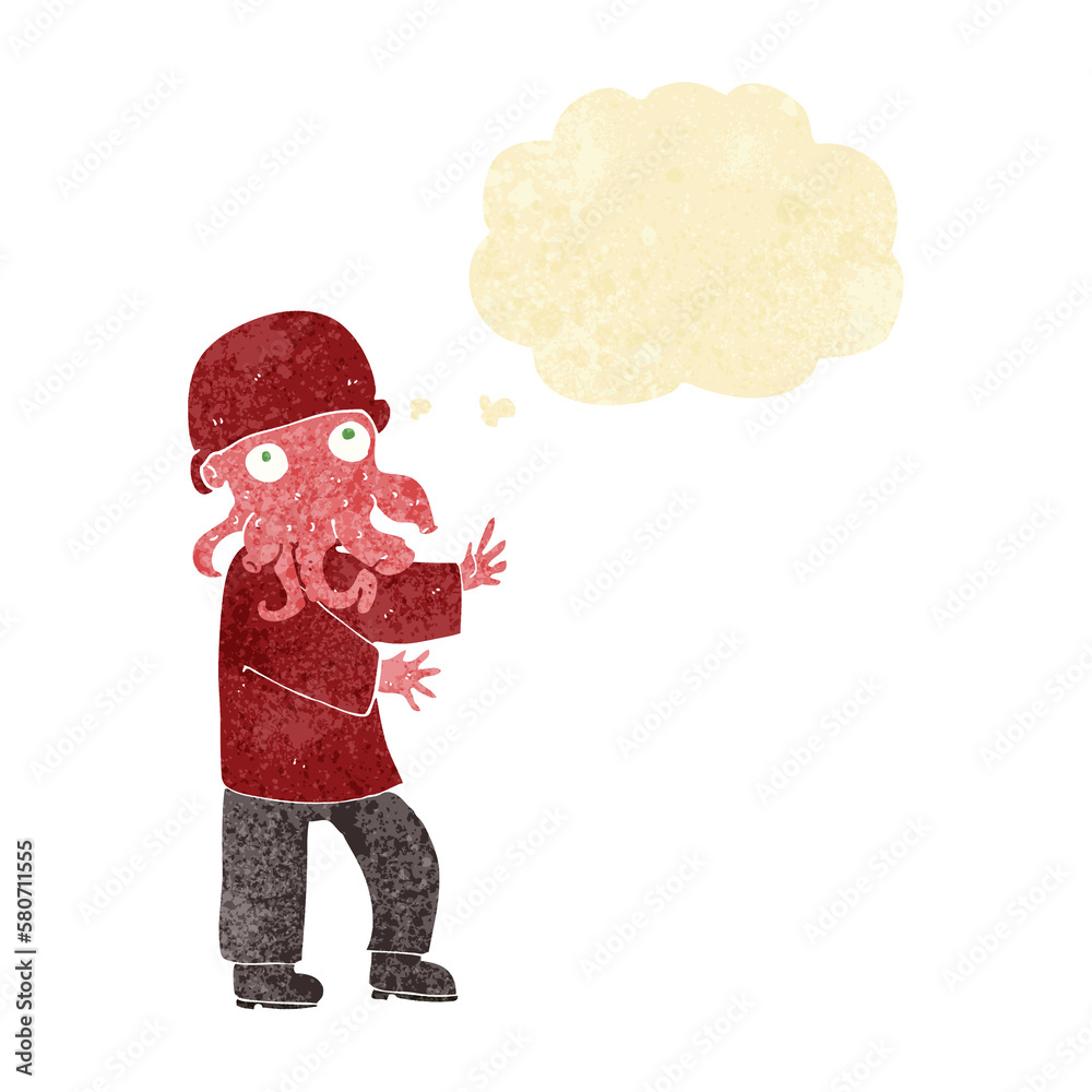 Obraz premium cartoon alien man with thought bubble