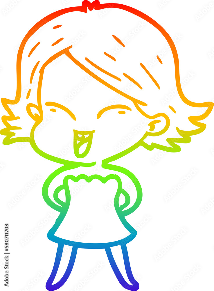 Obraz premium rainbow gradient line drawing happy cartoon girl