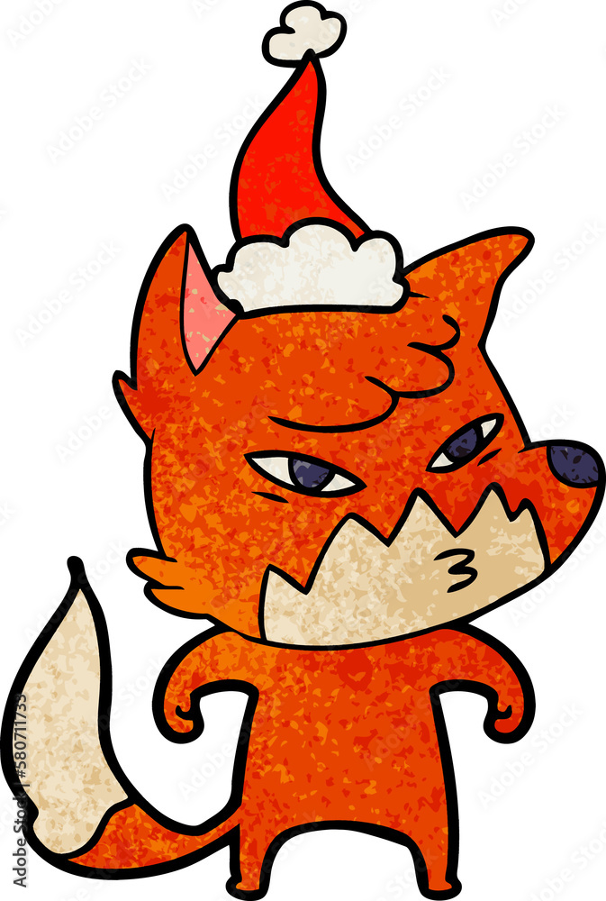 clever textured cartoon of a fox wearing santa hat clever textured cartoon of a fox wearing santa hat