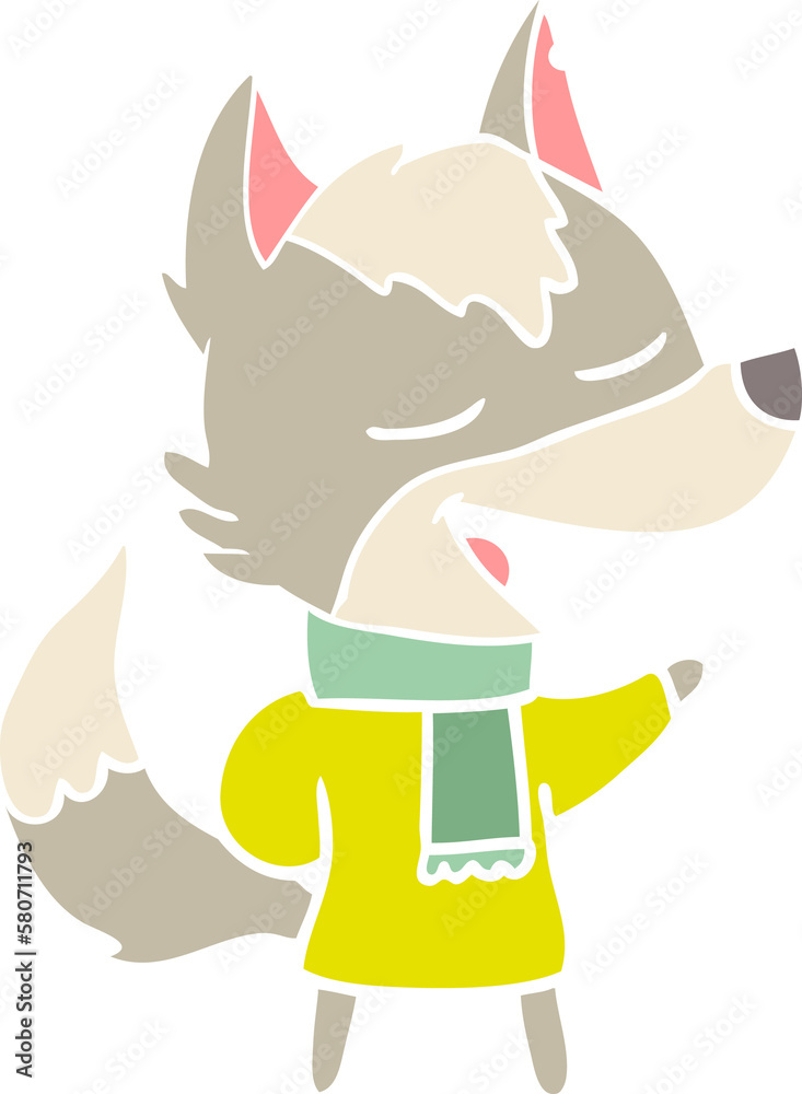 flat color style cartoon wolf in scarf laughing flat color style cartoon wolf in scarf laughing