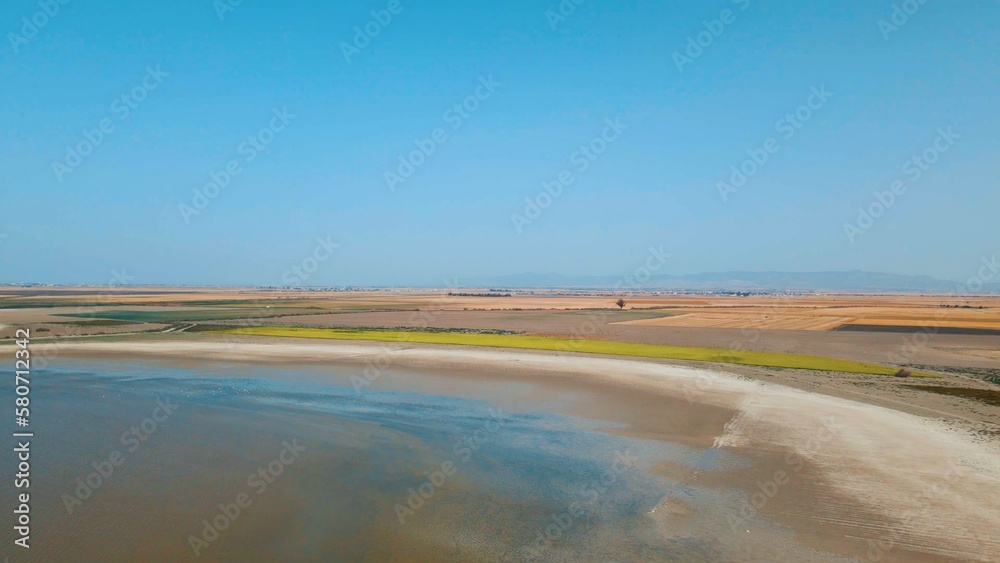 Aerial view of lake with flamingos in Northern Cyprus Aerial view of lake with flamingos in Northern Cyprus