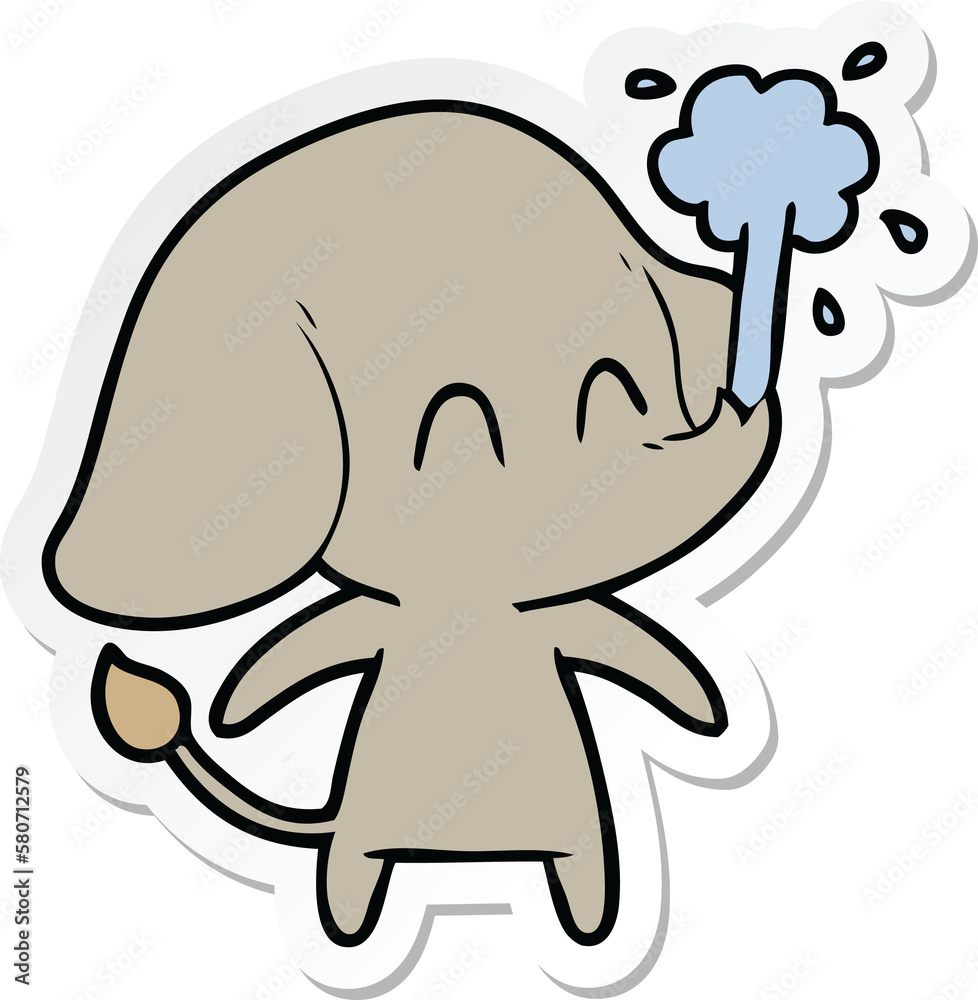 sticker of a cute cartoon elephant spouting water sticker of a cute cartoon elephant spouting water