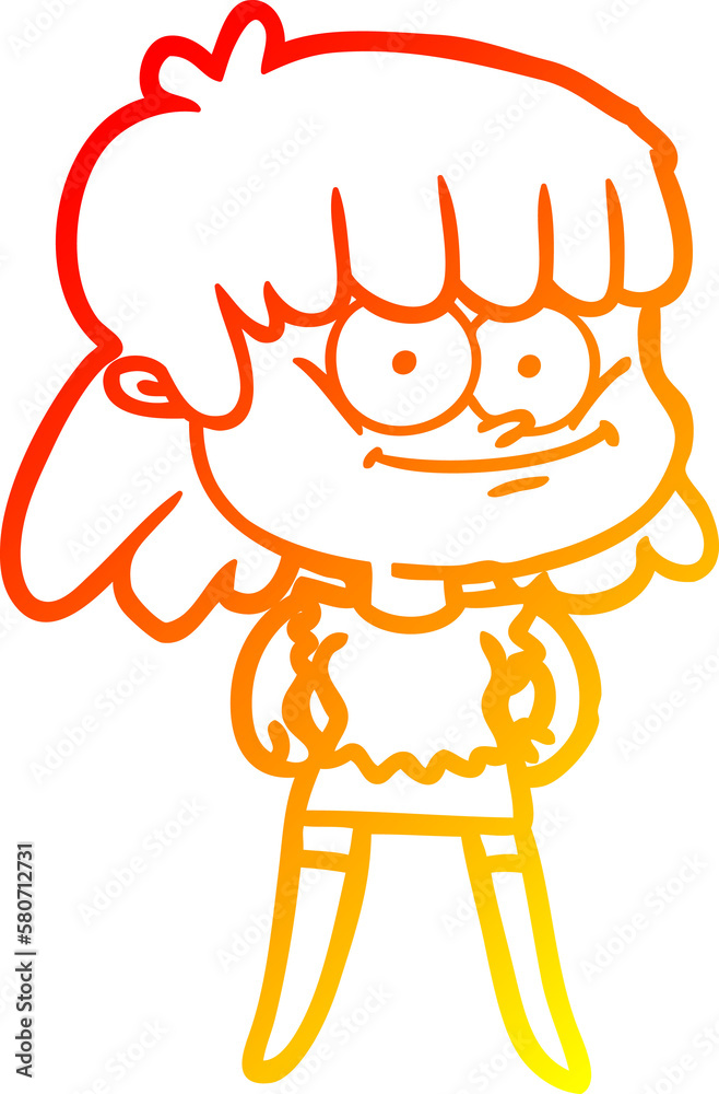 warm gradient line drawing cartoon smiling woman warm gradient line drawing cartoon smiling woman