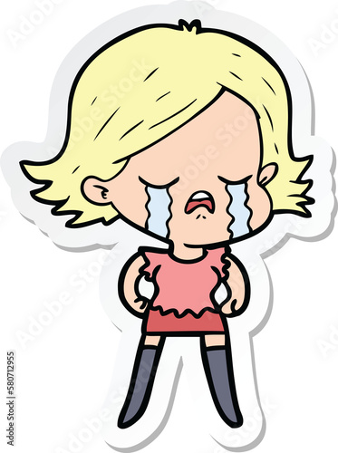 sticker of a cartoon girl crying