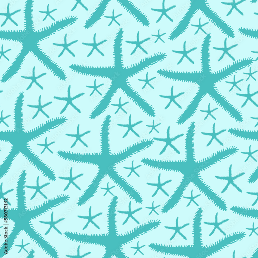 Starfish blue seamless pattern background. Different sizes. Starfish blue seamless pattern background. Different sizes.