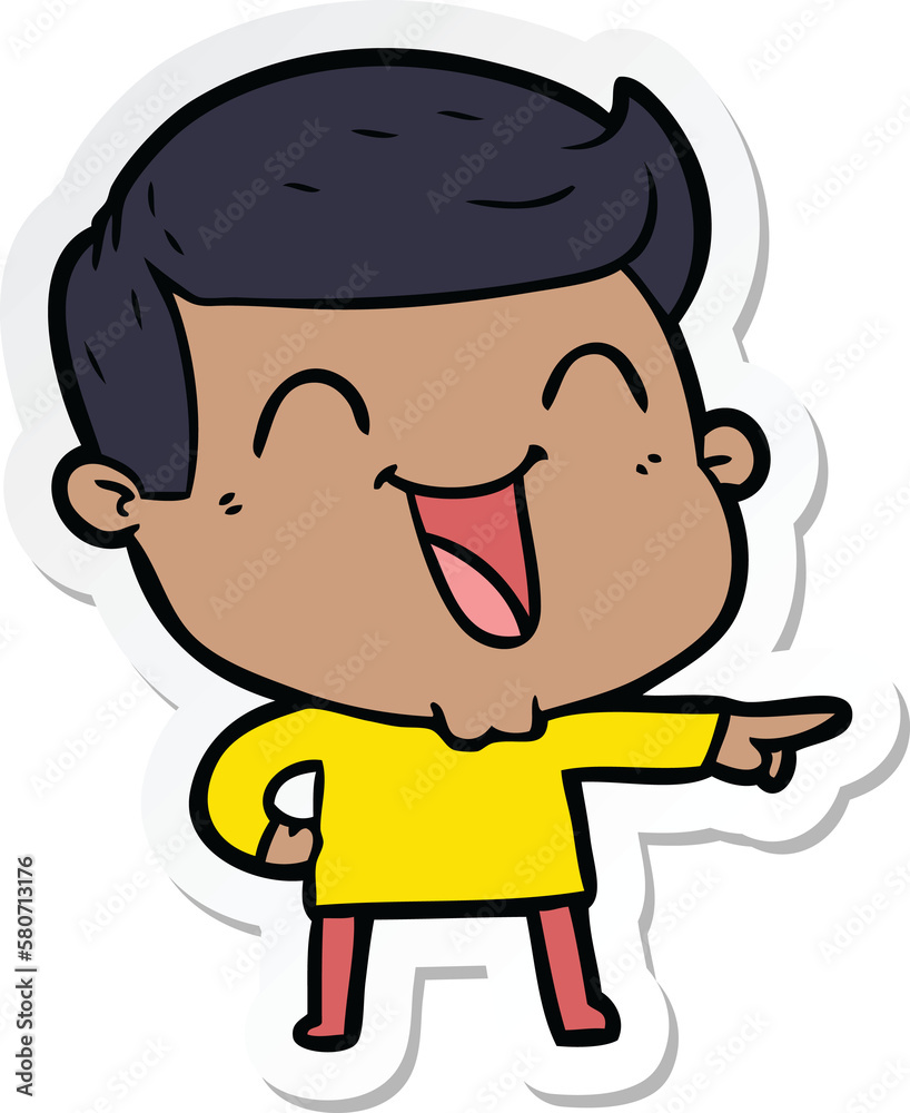 sticker of a cartoon man laughing