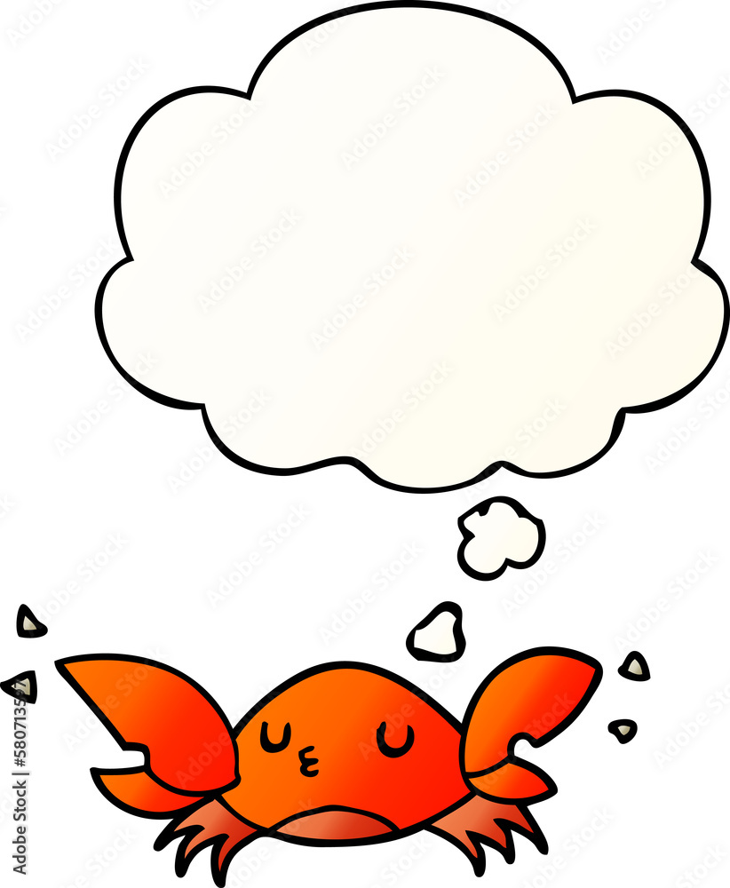 cartoon crab and thought bubble in smooth gradient style