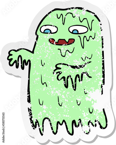 retro distressed sticker of a cartoon gross slime ghost