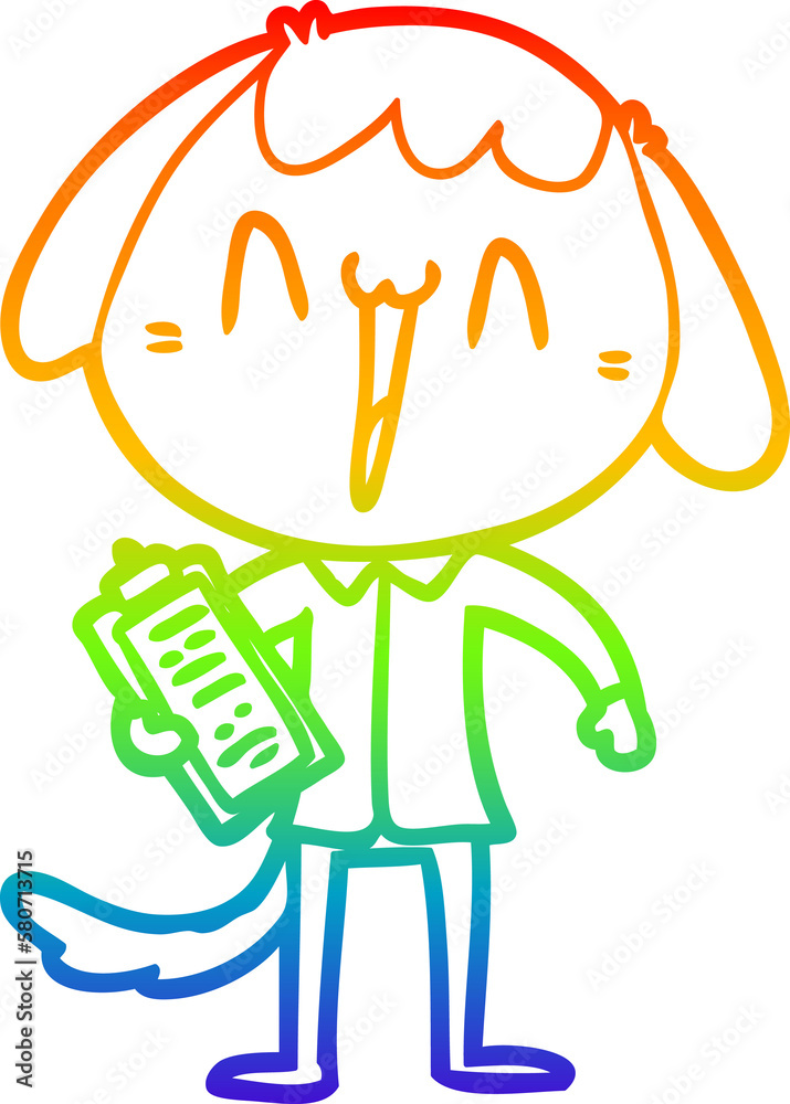 rainbow gradient line drawing cute cartoon dog