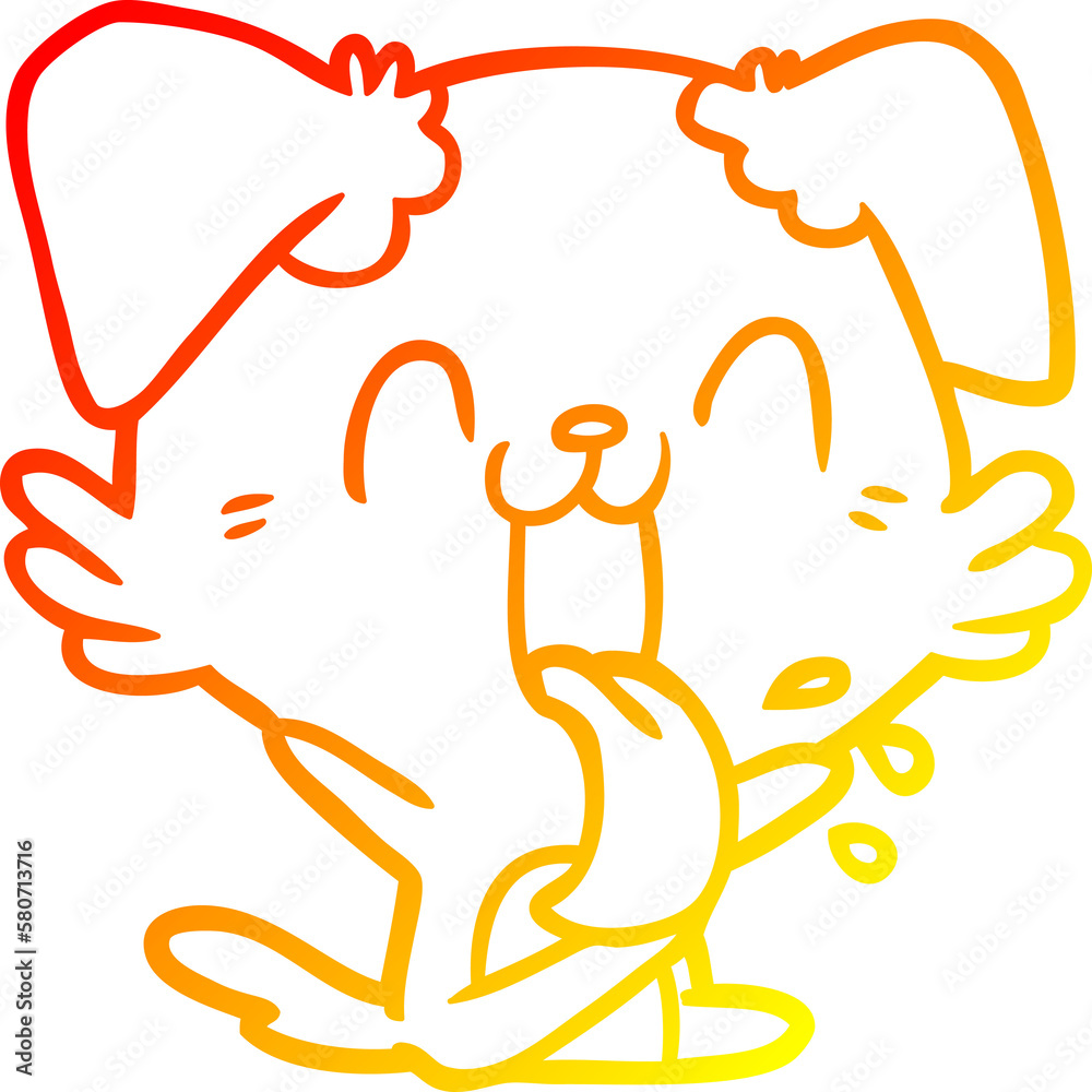 warm gradient line drawing cartoon panting dog sitting