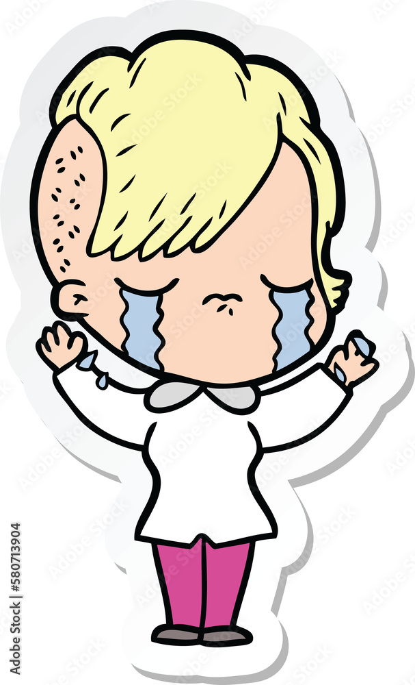 sticker of a cartoon crying girl sticker of a cartoon crying girl