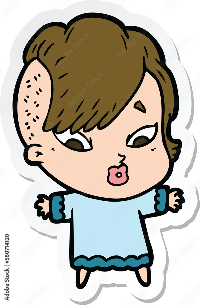 sticker of a cartoon surprised girl sticker of a cartoon surprised girl