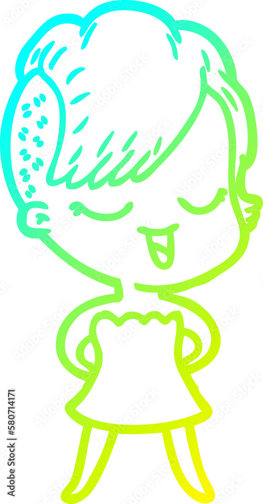 Fototapeta premium cold gradient line drawing happy cartoon girl in cocktail dress