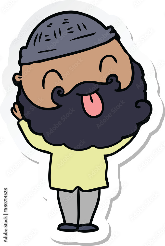 sticker of a man with beard sticking out tongue