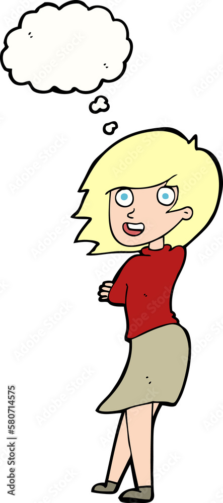 cartoon happy woman with thought bubble cartoon happy woman with thought bubble