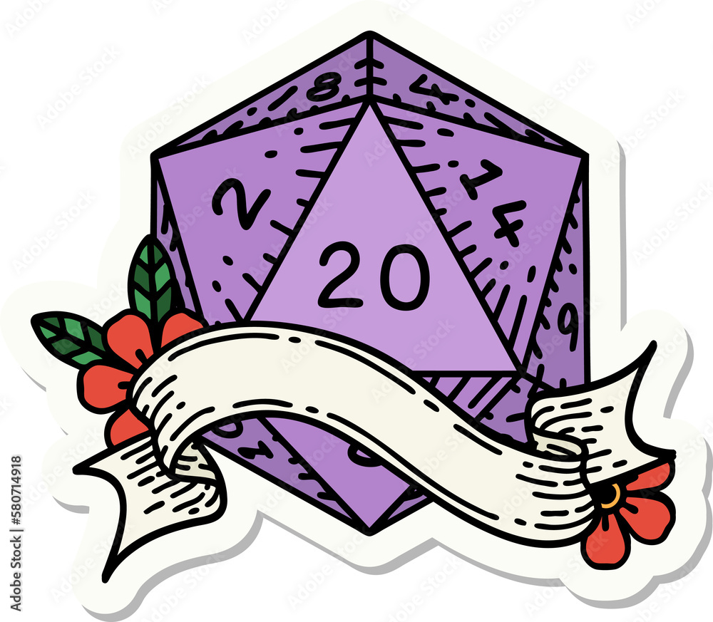 natural twenty D20 dice roll sticker natural twenty D20 dice roll sticker