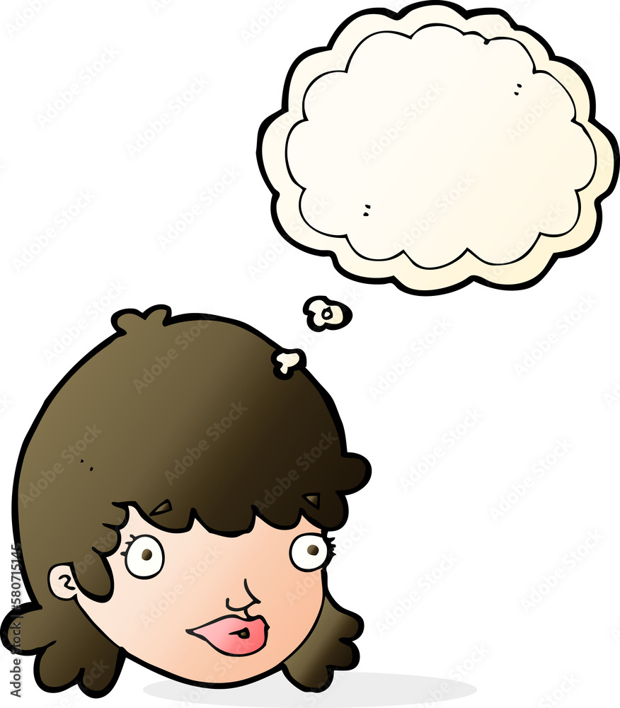 cartoon female face with surprised expression with thought bubble cartoon female face with surprised expression with thought bubble
