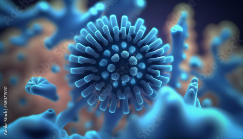 close up of 3d microscopic blue bacteria. Generative AI