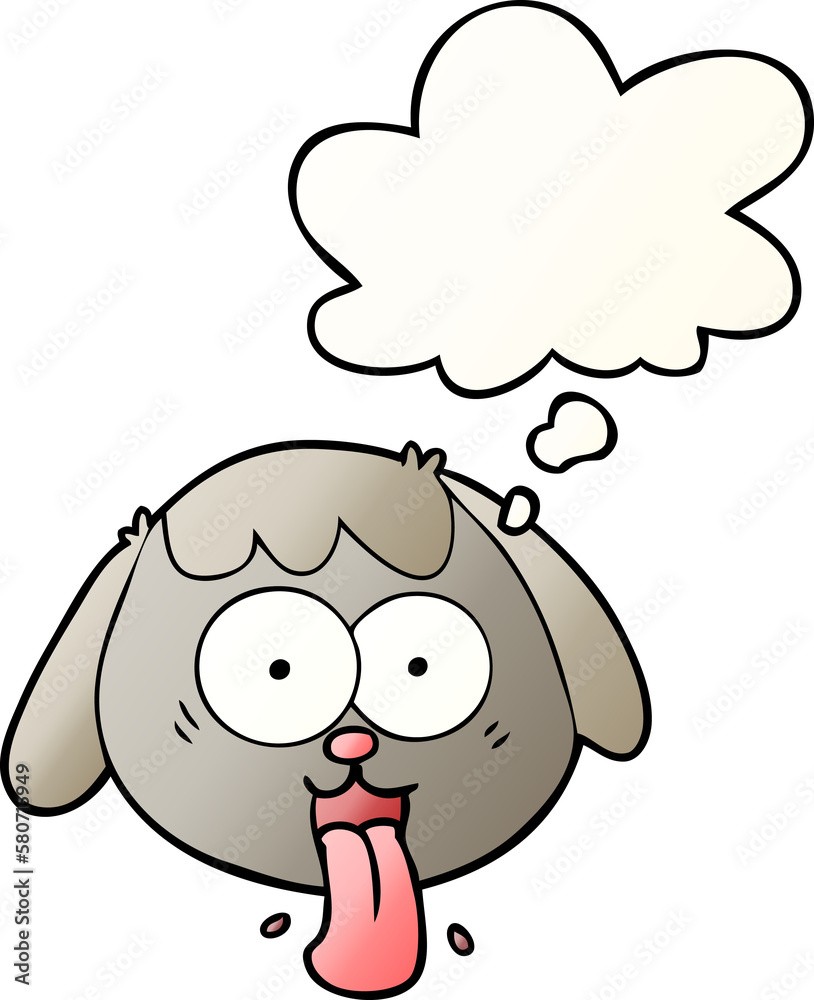 Fototapeta premium cartoon dog face panting and thought bubble in smooth gradient style