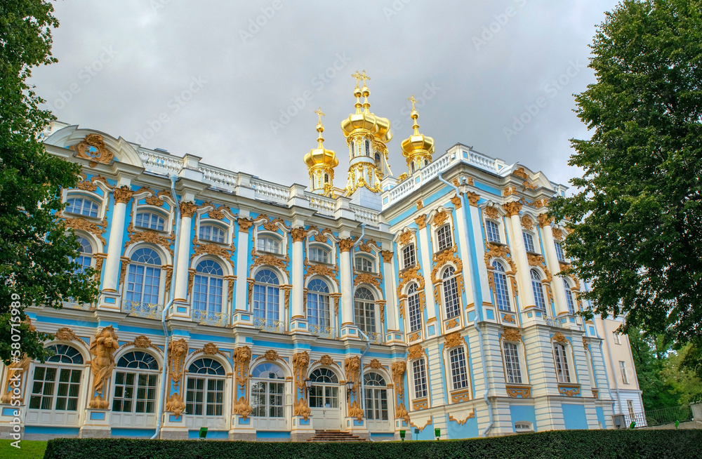 Saint-Petersburg - Russia October 4, 2022: Catherine Palace Church with golder domes in Tsarskoe Selo, Pushkin