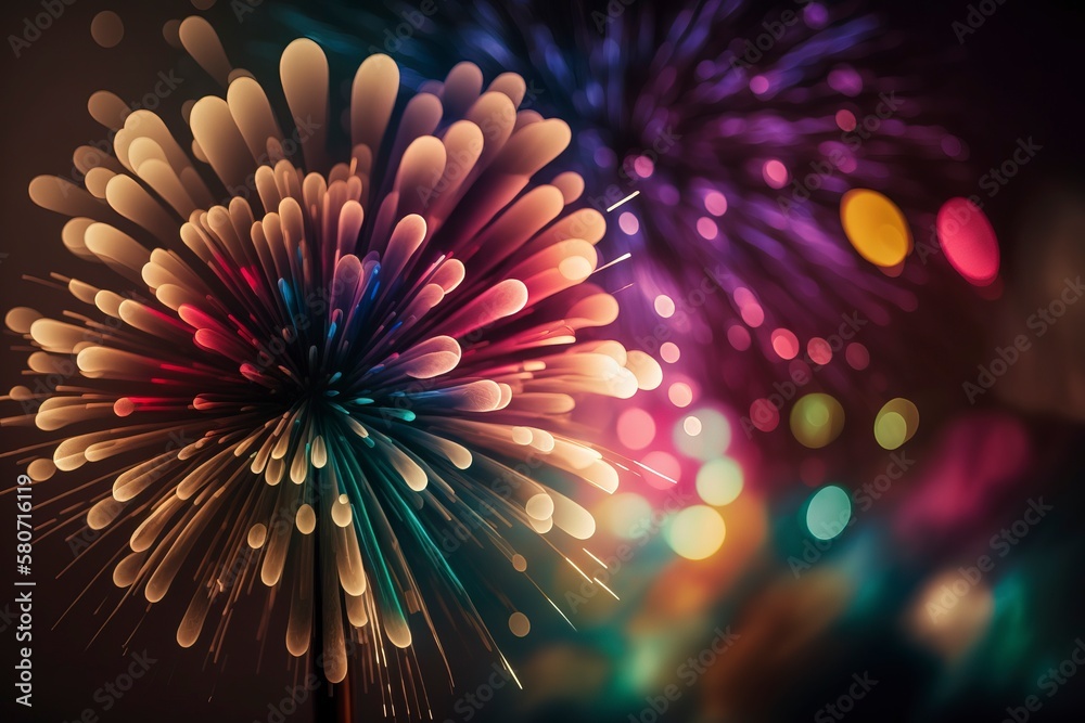 Obraz premium Beautiful fireworks close-up. AI technology generated image