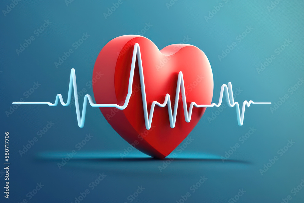 3D graphic cardiogram. Heart pulse with line chart on clear abstract background. Generative ai 3D graphic cardiogram. Heart pulse with line chart on clear abstract background. Generative ai