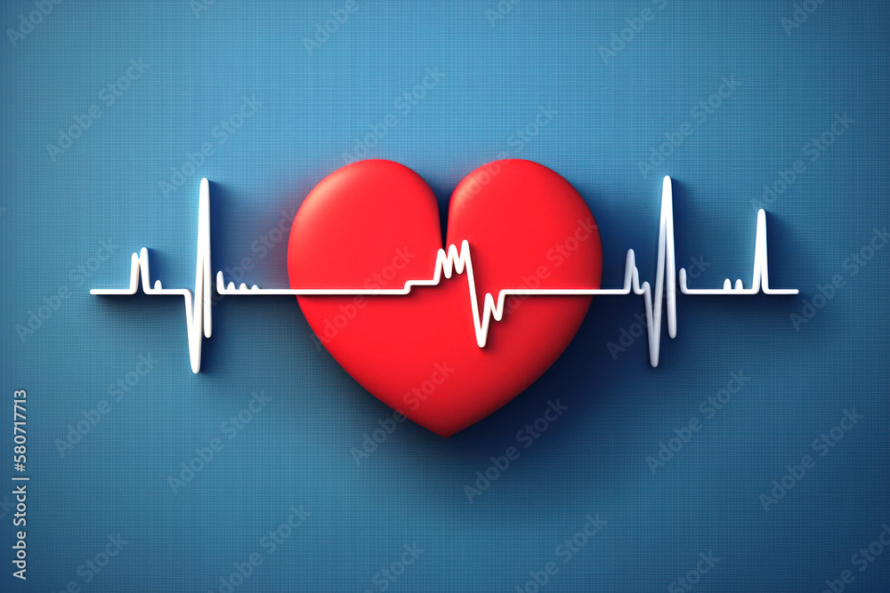 3D graphic cardiogram. Heart pulse with line chart on clear abstract background. Generative ai 3D graphic cardiogram. Heart pulse with line chart on clear abstract background. Generative ai