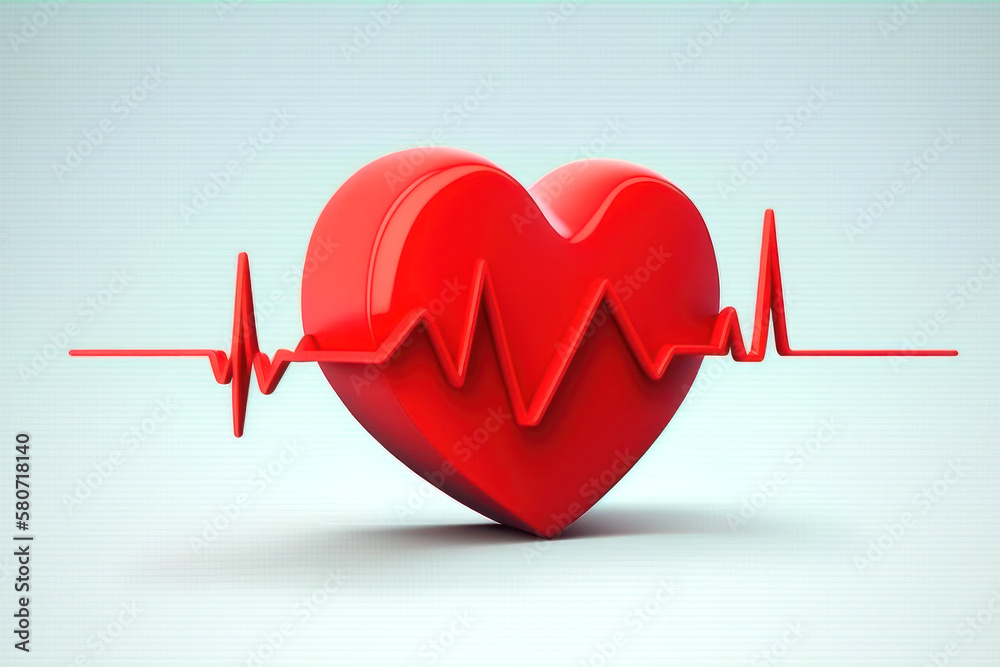 3D graphic cardiogram. Heart pulse with line chart on clear abstract background. Generative ai 3D graphic cardiogram. Heart pulse with line chart on clear abstract background. Generative ai
