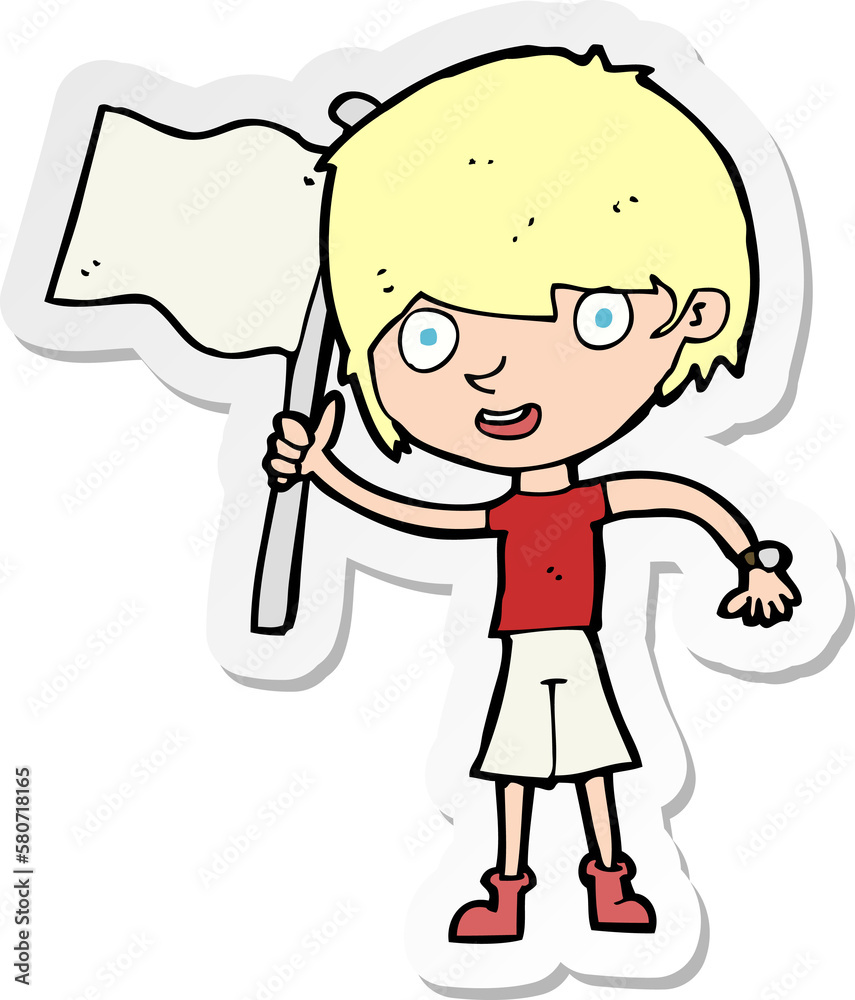 sticker of a cartoon boy with flag sticker of a cartoon boy with flag