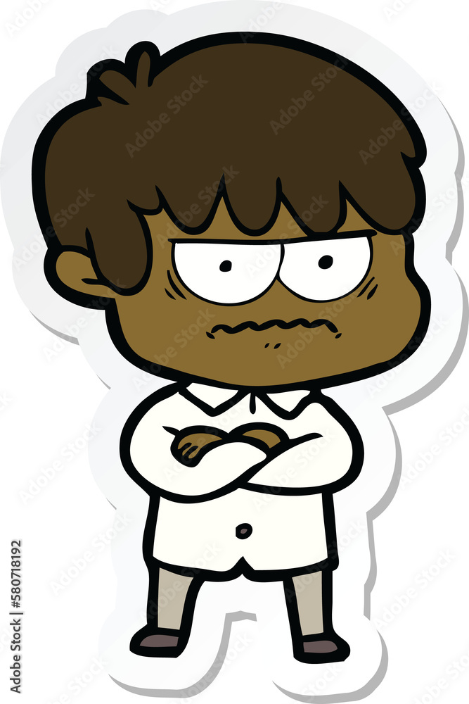 sticker of a annoyed cartoon boy sticker of a annoyed cartoon boy